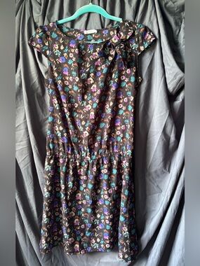 Black Floral Drop Waist Dress Semi Sheer 80s